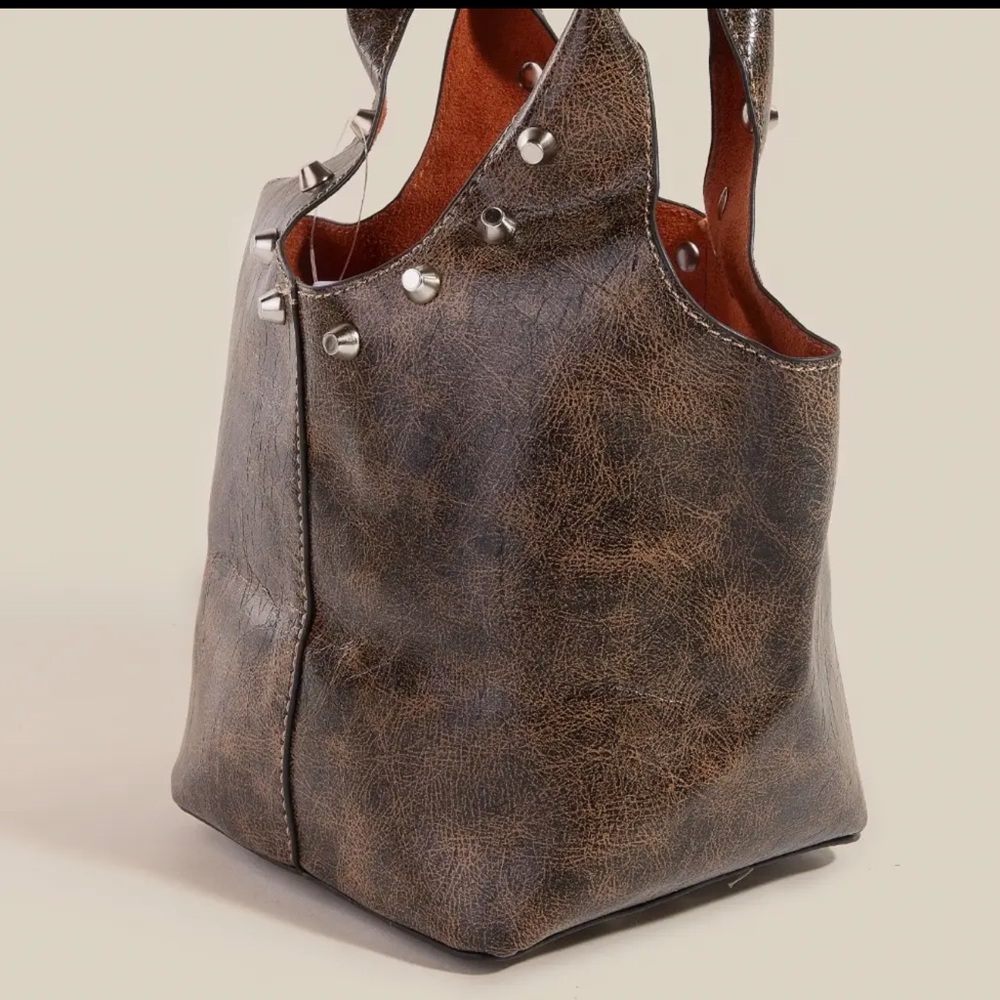 ShopEvelynne Black Leather Tote with Brown Interior - Picture 2 of 5